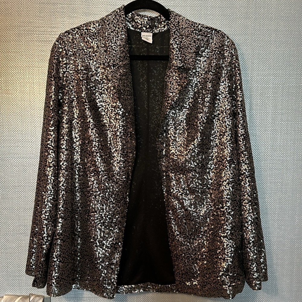 Melrose and Market black and silver Sequin Open Blazer Size S